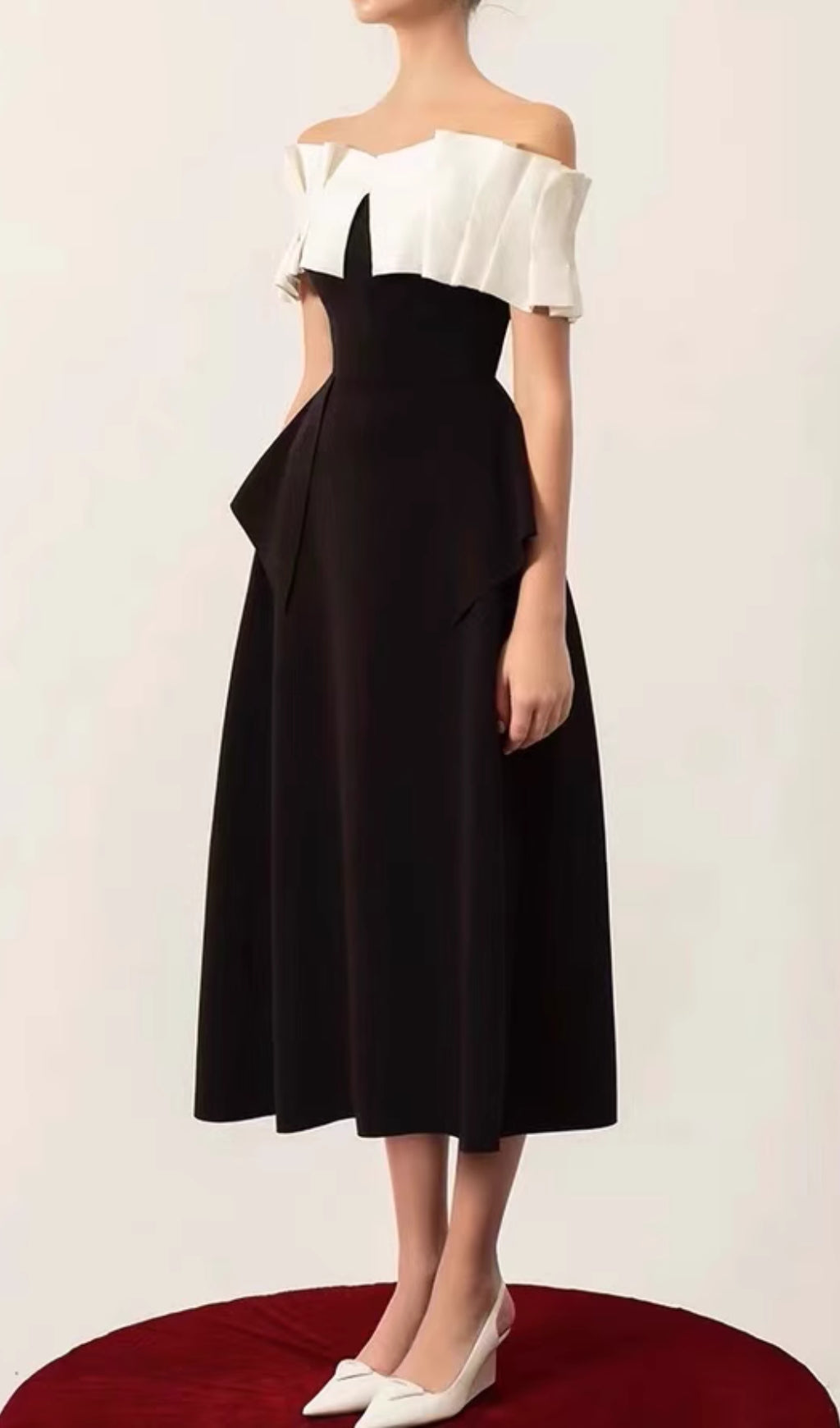 Chanon Black Off Shoulder Midi Dress
