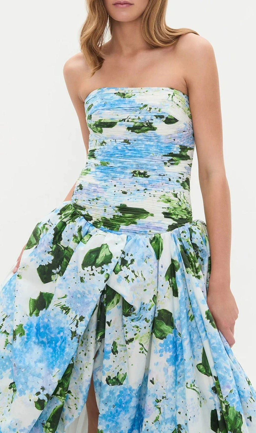 Hestia Strapless Blue Floral Maxi Dress - Elegant Garden Print