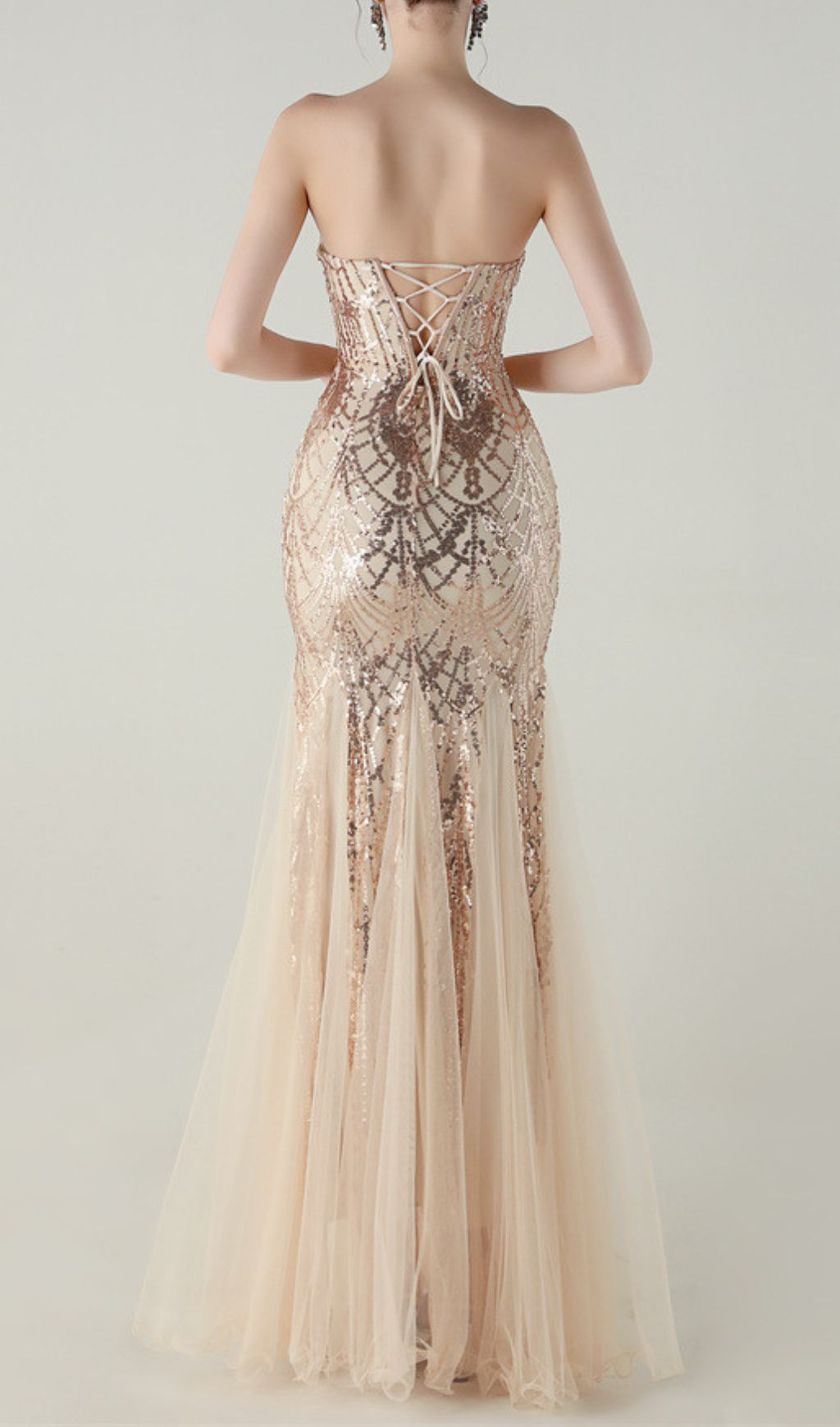 Ikuye Strapless Sequin Mesh Maxi Dress - Glamorous Evening Gown