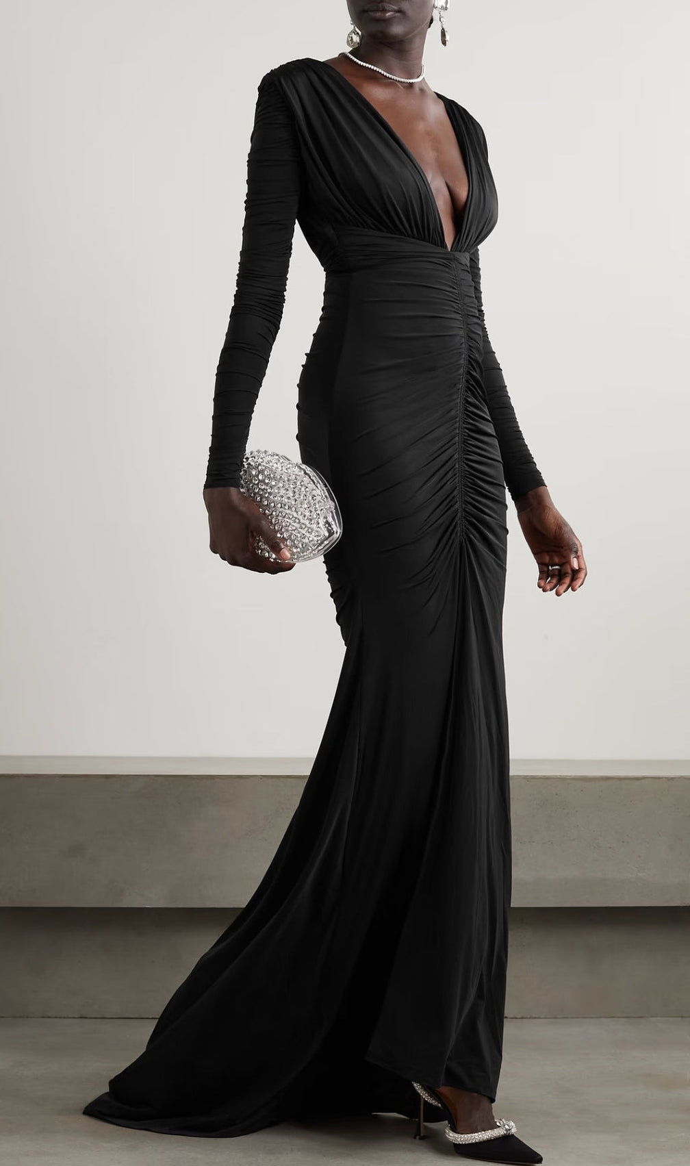 Alda Backless V-Neck Ruched Gown