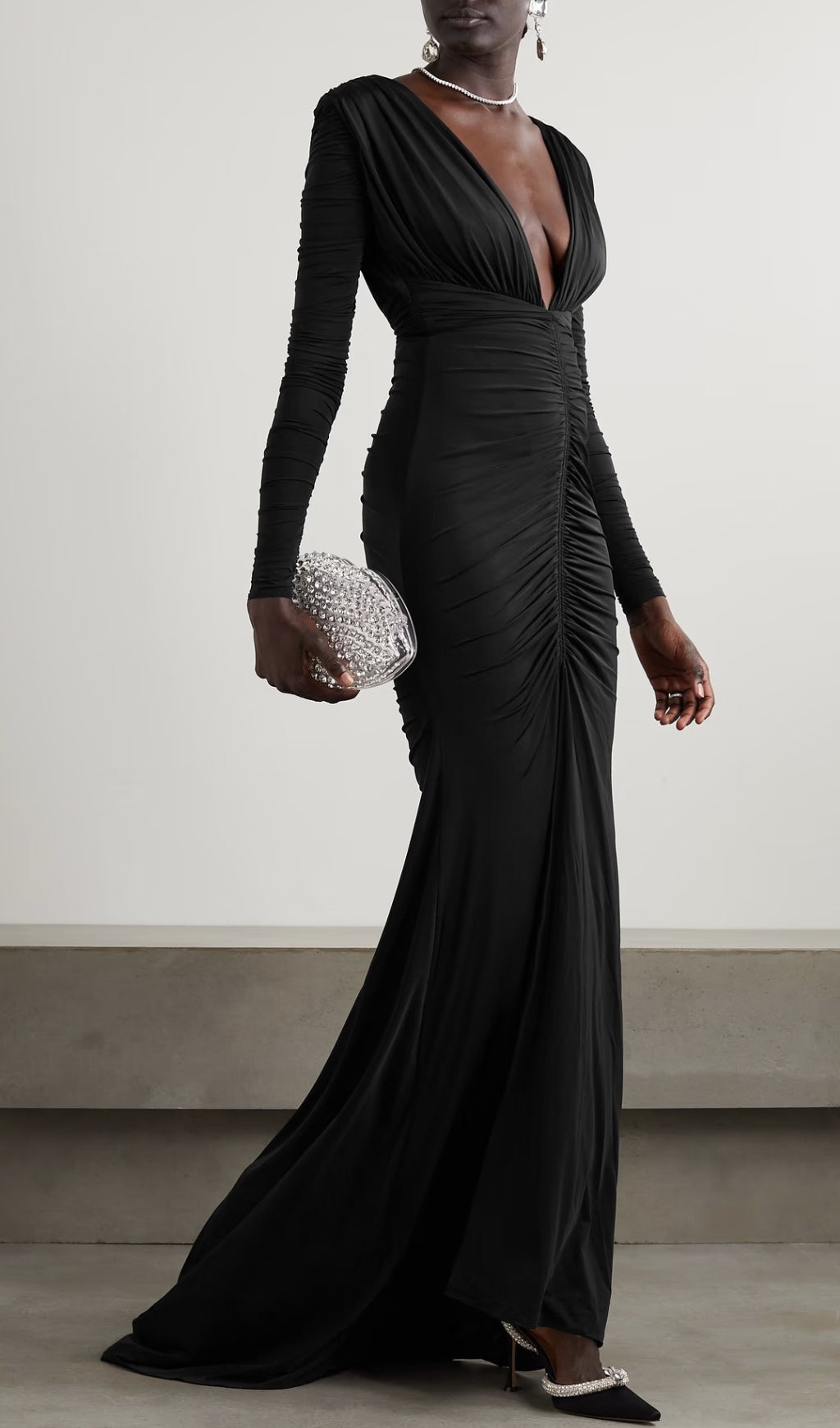 Alda Backless V-Neck Ruched Gown