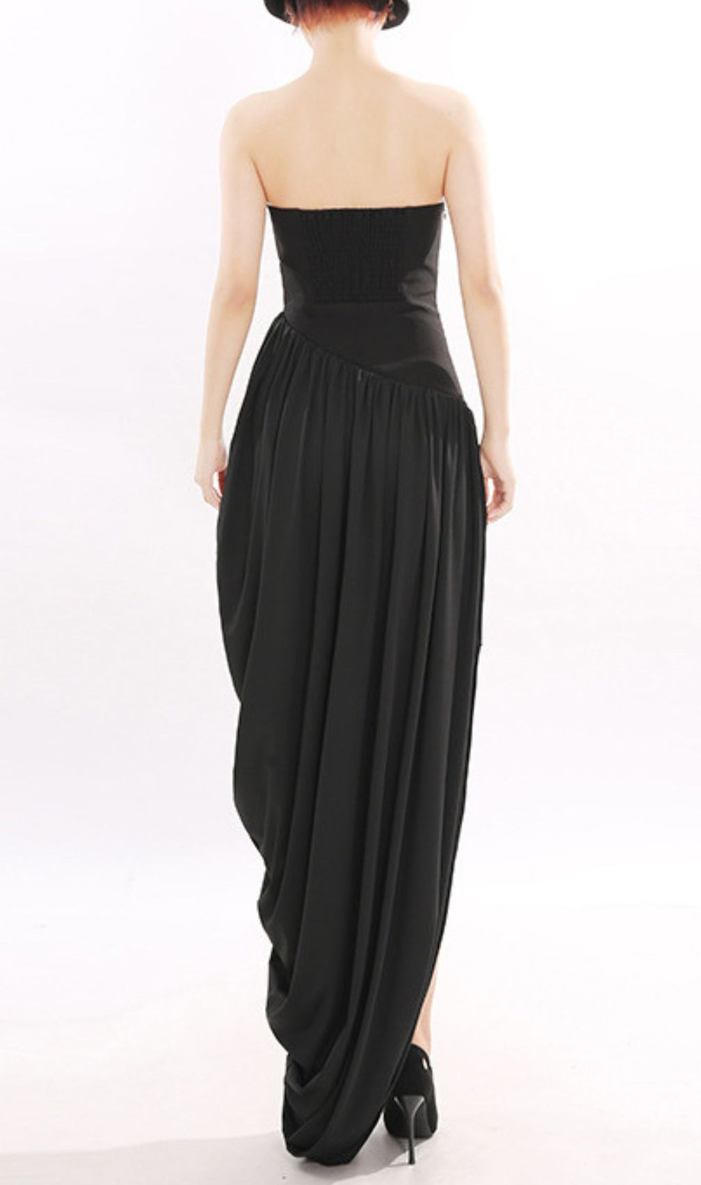 Jethra Black Strapless Asymmetrical Maxi Dress - Elegant Sweetheart Formal Gown