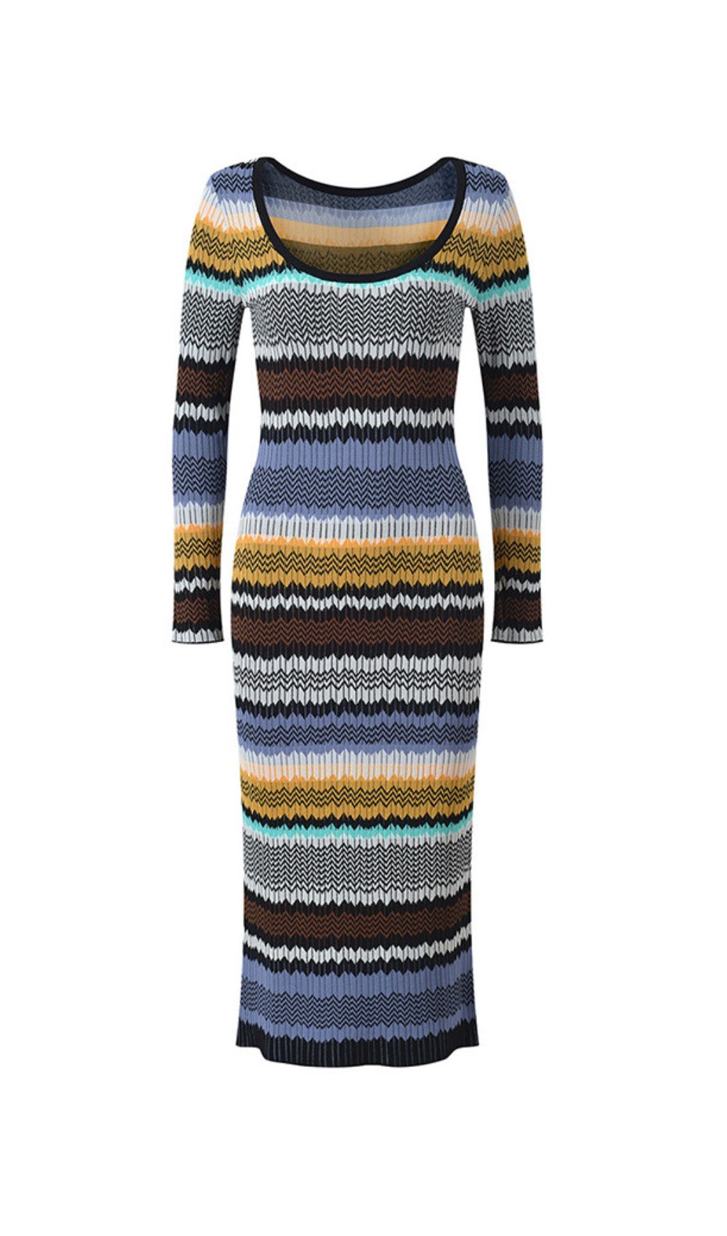 Juliette Vibrant Wavy Stripe Knit Long Sleeve Midi Dress