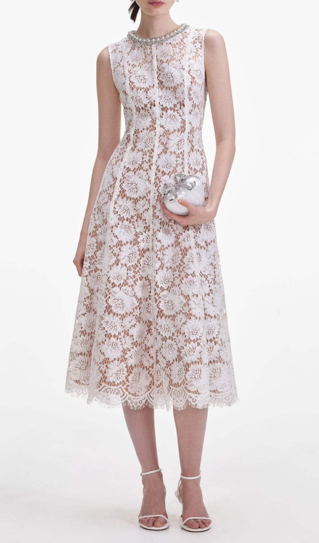 Fine Lace Pearl Midi Dress