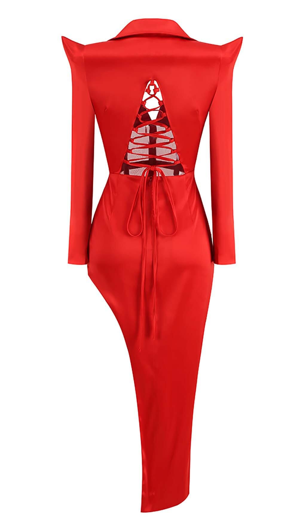 Corset Plunge Jacket Dress In Red