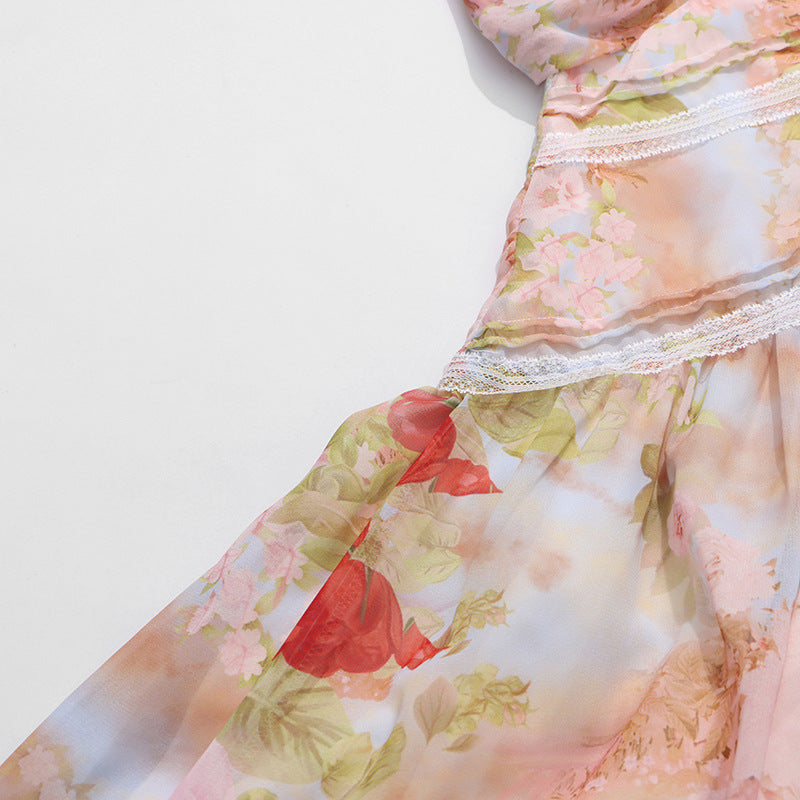 Jeana Elegant Floral Chiffon Maxi Dress - Romantic Long Sleeve Gown