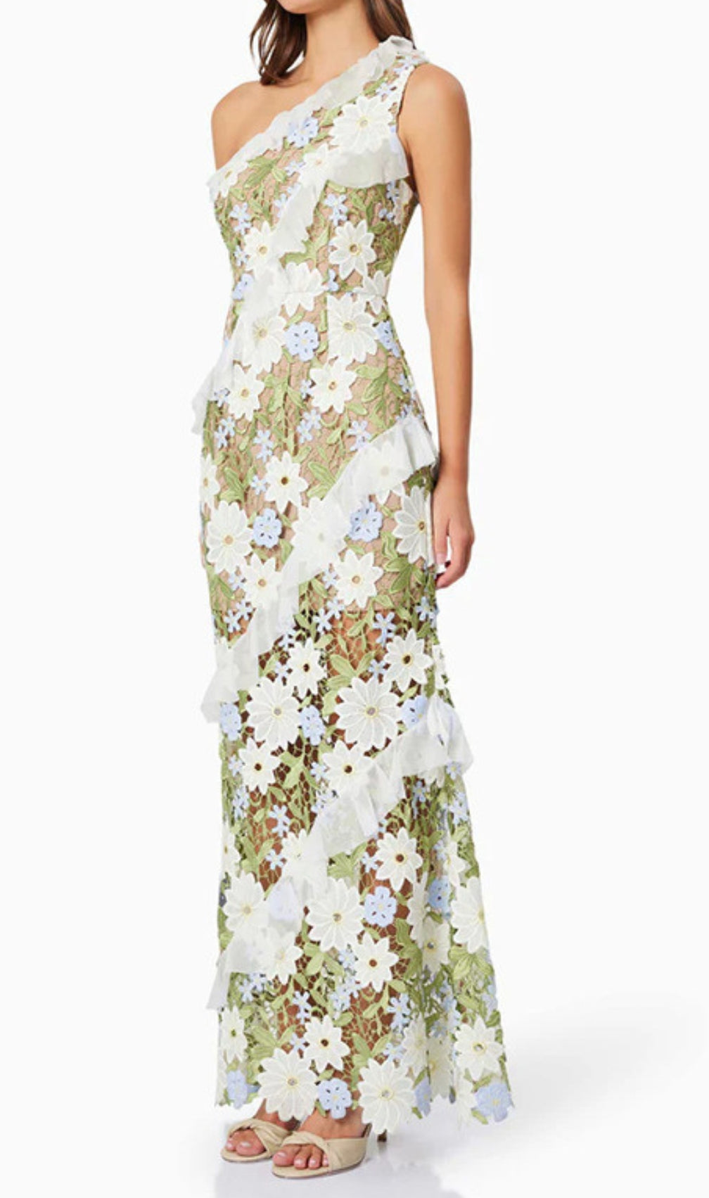 Caden Flower Embroidery One-Shoulder Maxi Dress