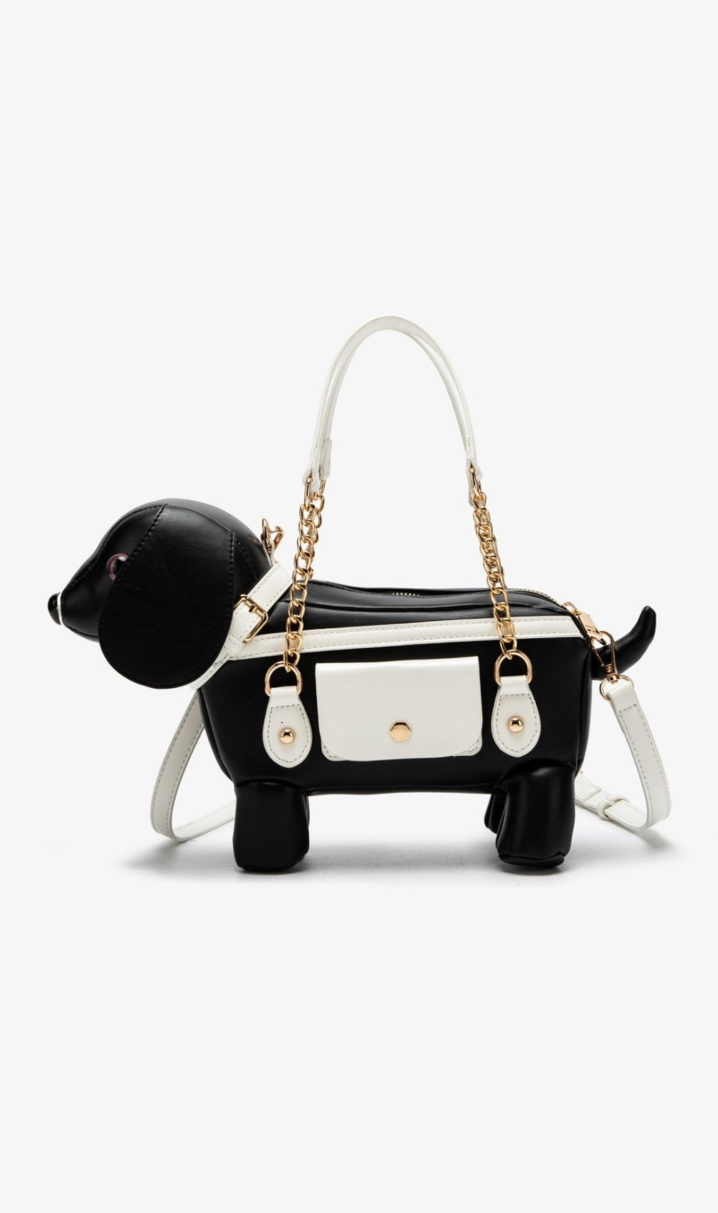 Khari Chic Dachshund Dog Handbag - Black & White Statement Bag
