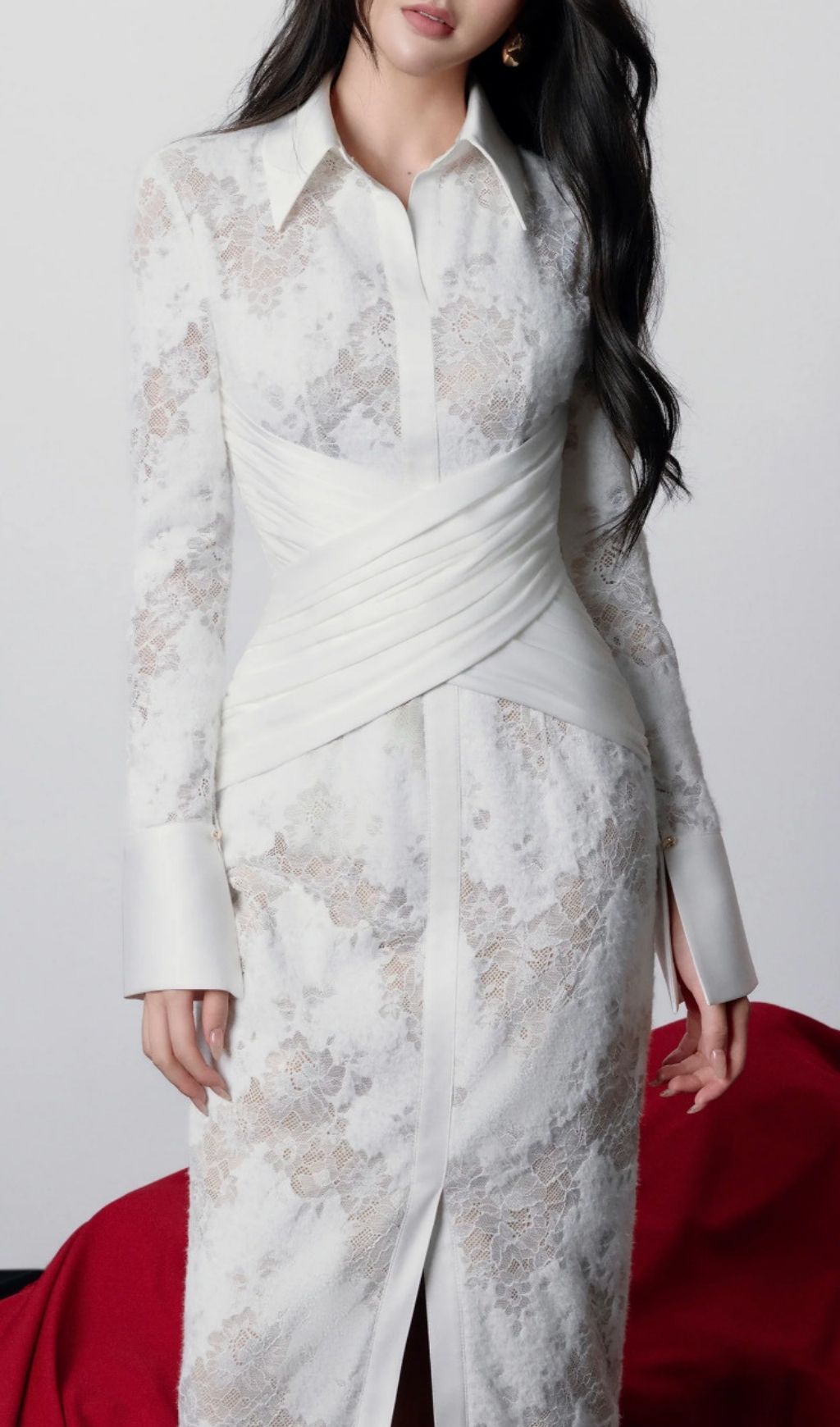 Kerani Timeless White Lace Midi Dress | Elegant Long Sleeve & Bridal Guest