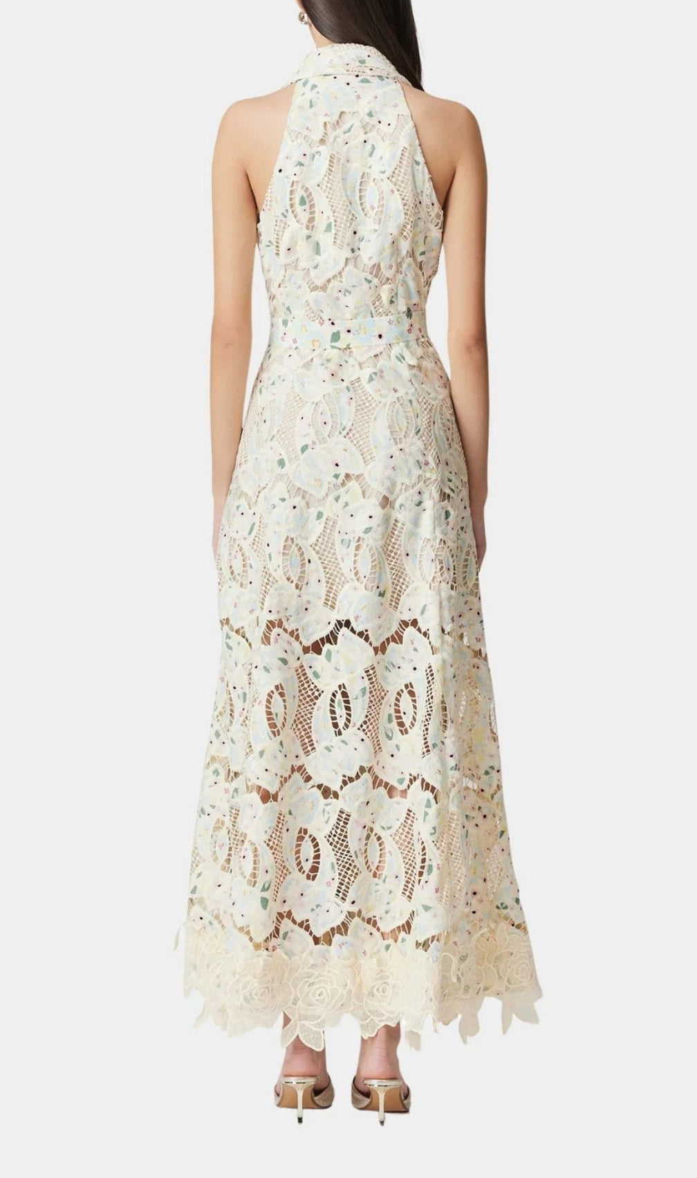 Chic Chloe Sleeveless Floral Lace Maxi Dress with Belt