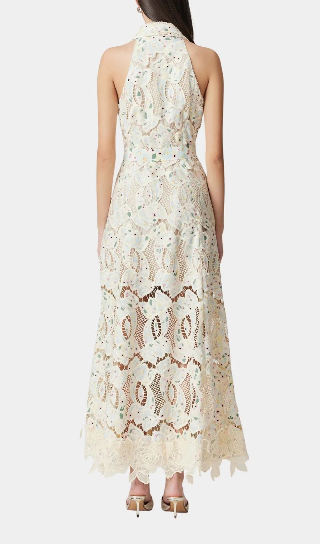 Chic Chloe Sleeveless Floral Lace Maxi Dress with Belt