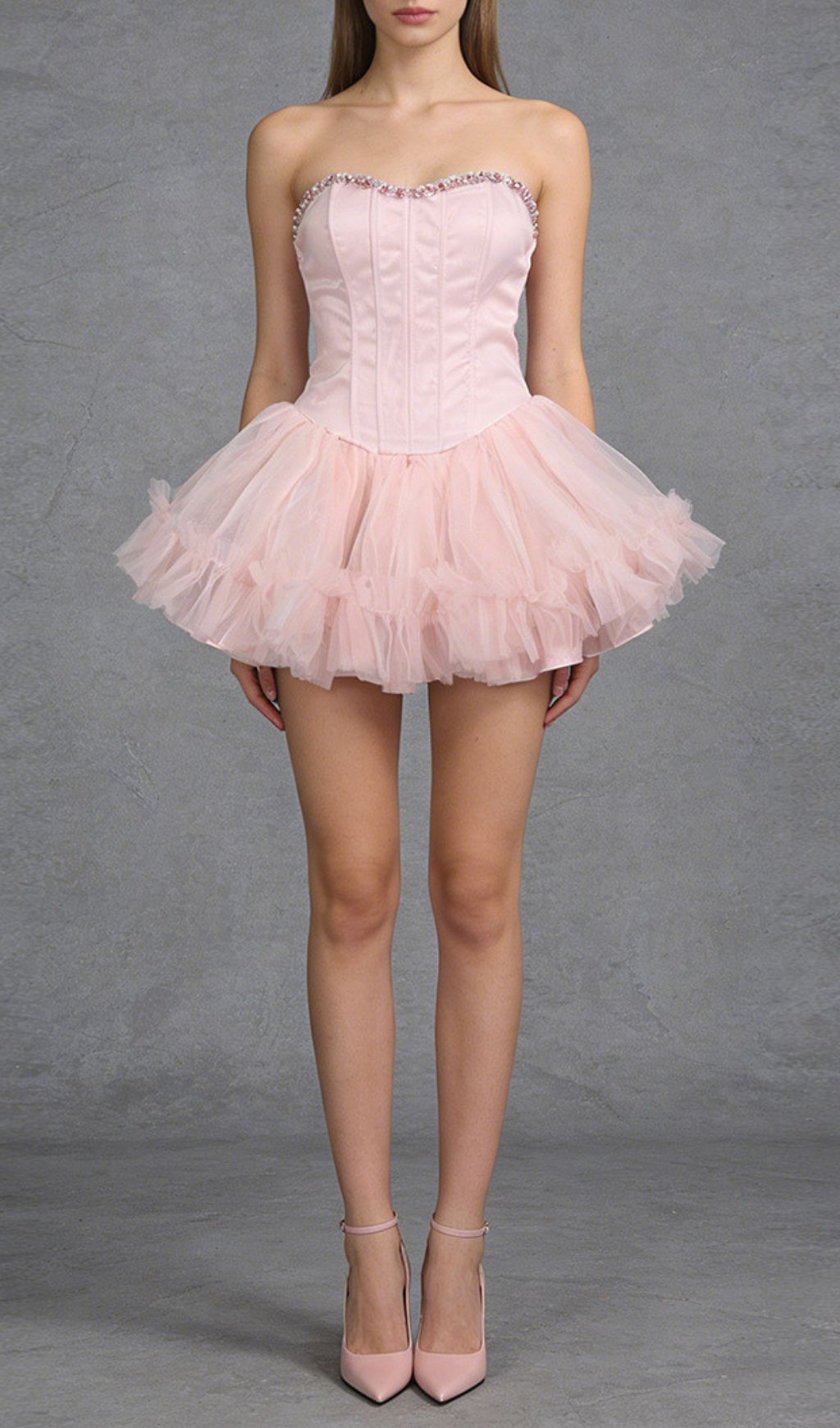 Jasmijn Pink Sparkle Strapless Corset Tulle Mini Dress