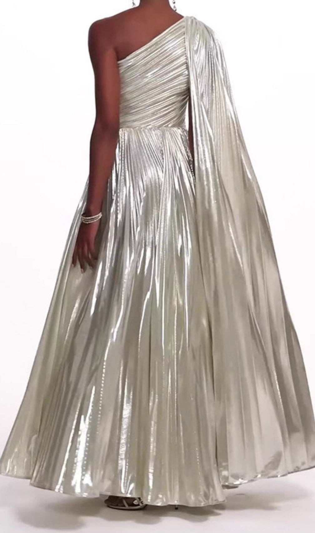 Solace London Karter Metallic Pleated One-Shoulder Maxi Gown