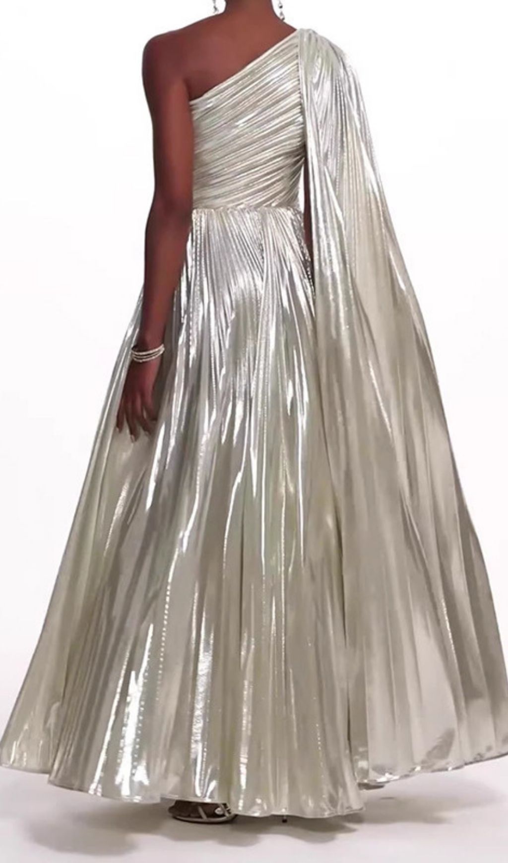 Solace London Karter Metallic Pleated One-Shoulder Maxi Gown