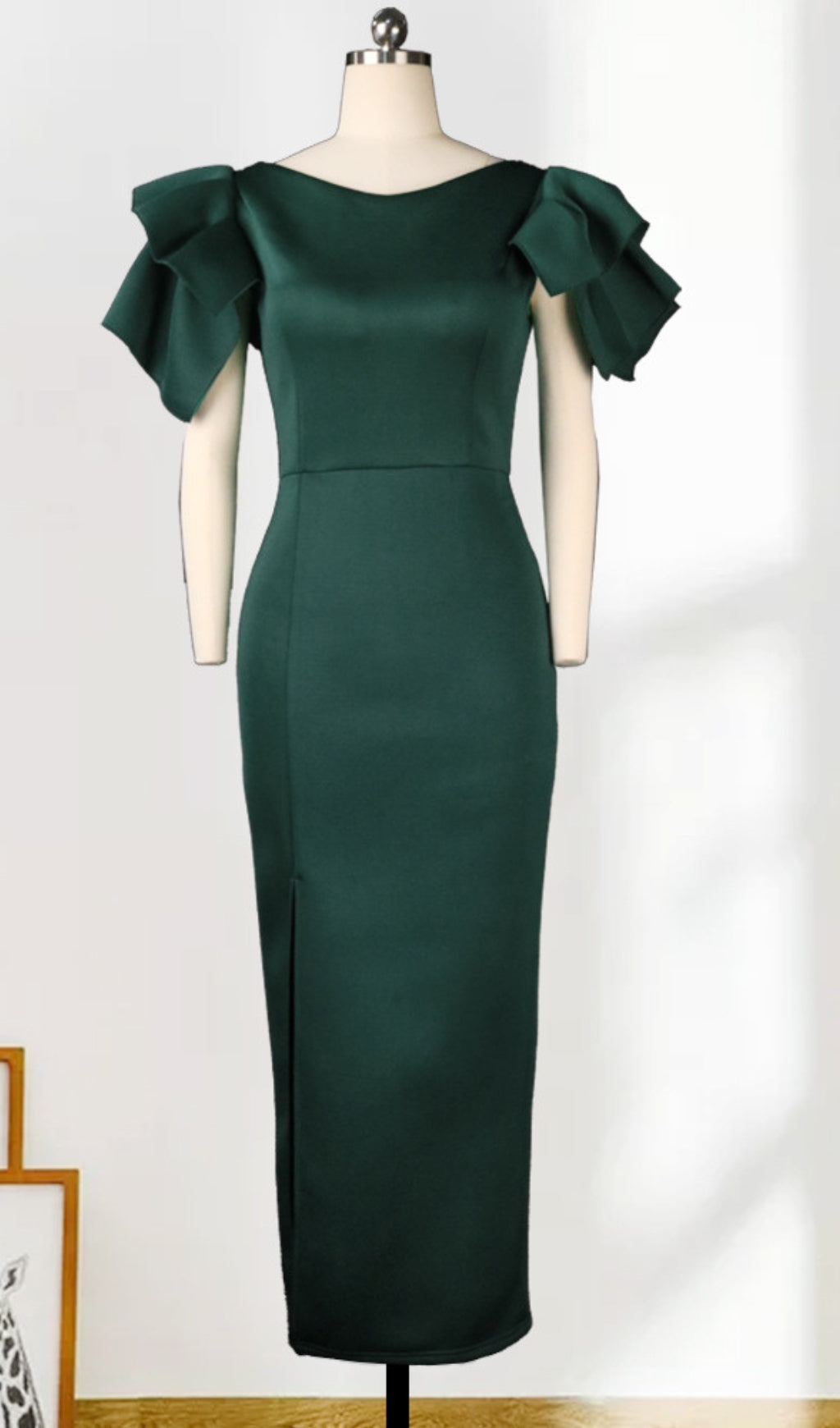 Badu Green Ruffle Slit Maxi Dress