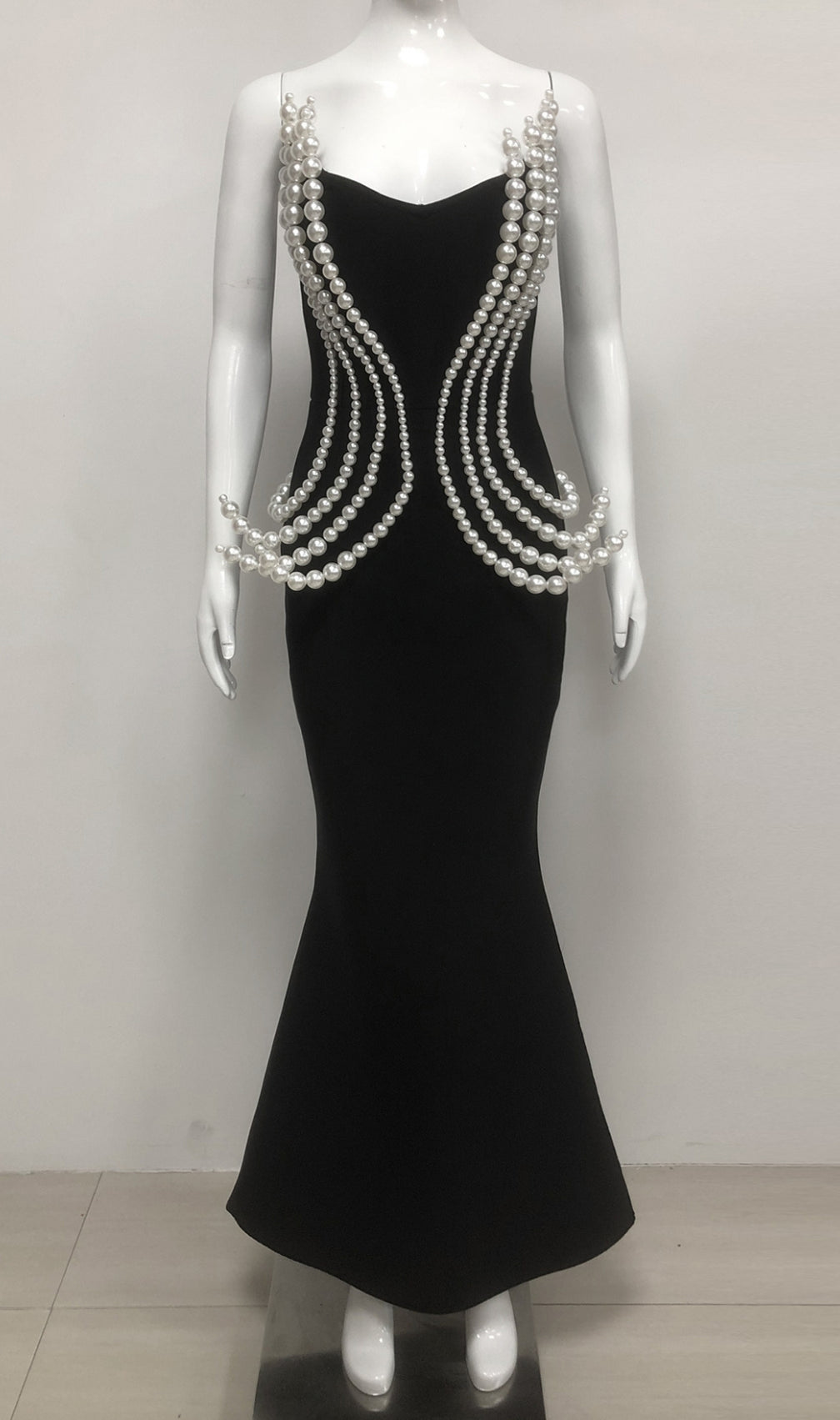 Debra Black Strapless Pearl Maxi Dress