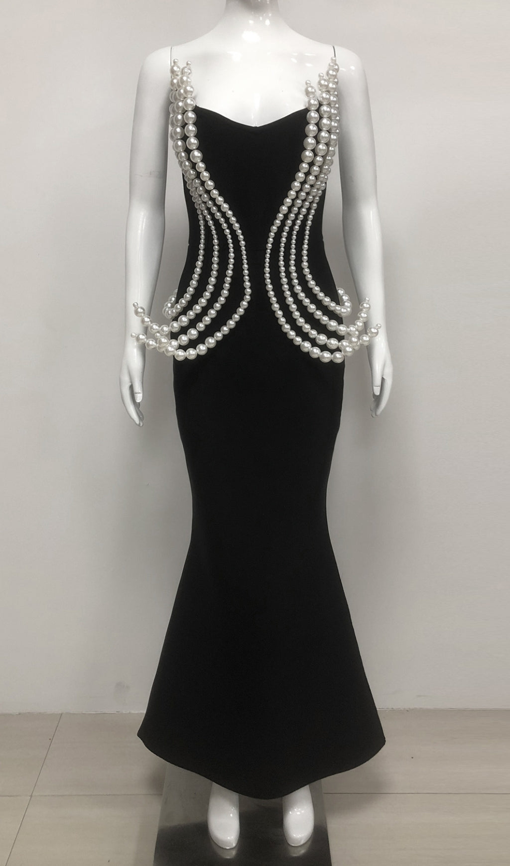 Debra Black Strapless Pearl Maxi Dress