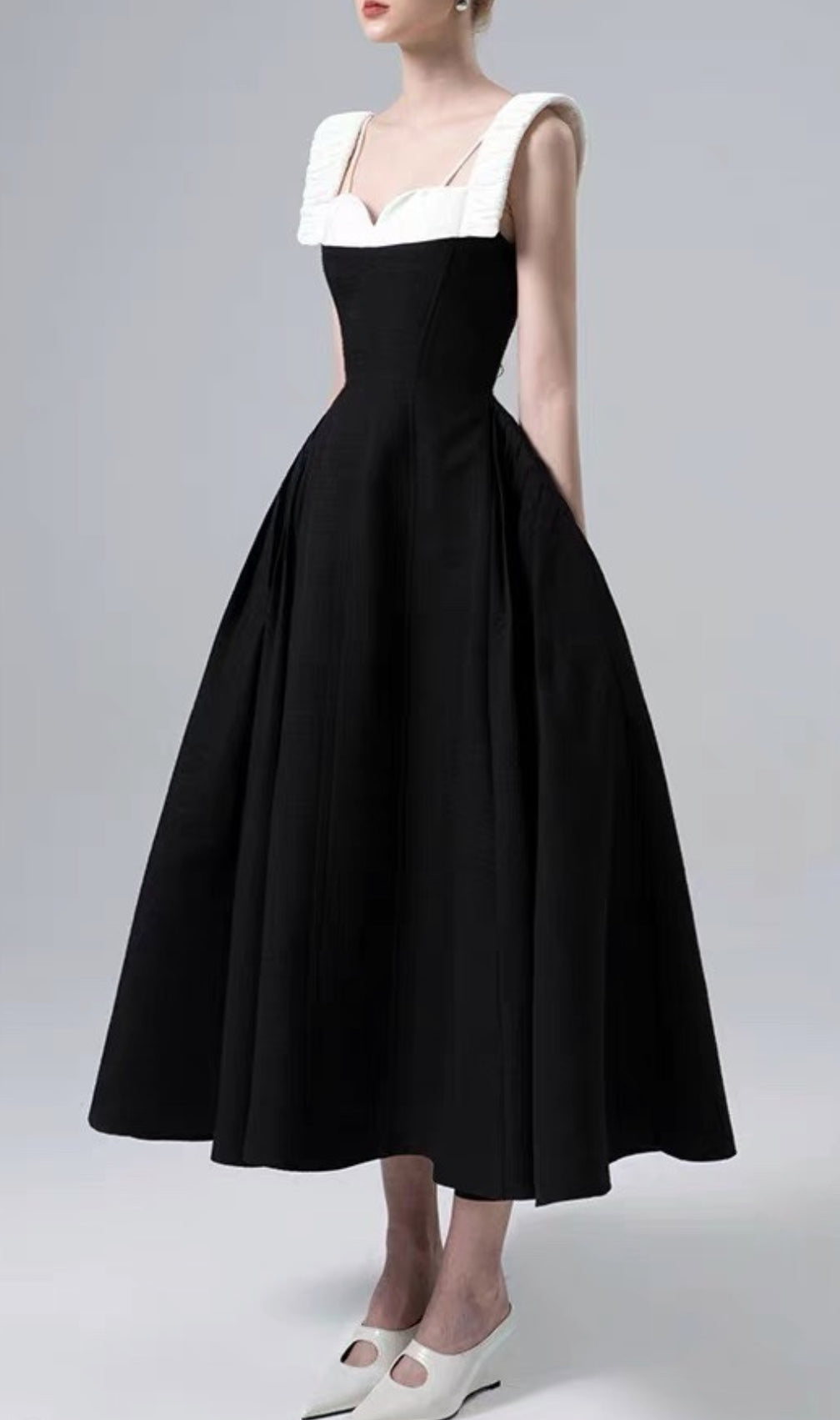 Becka Black White Patchwork Midi Dress