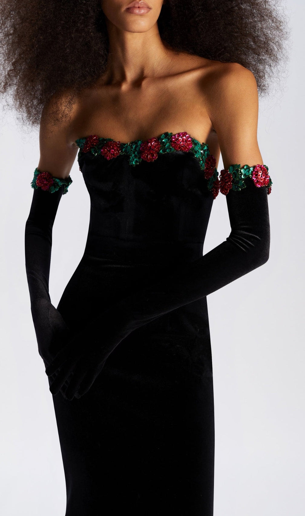 Anomie Floral Detail Midi Velvet Dress