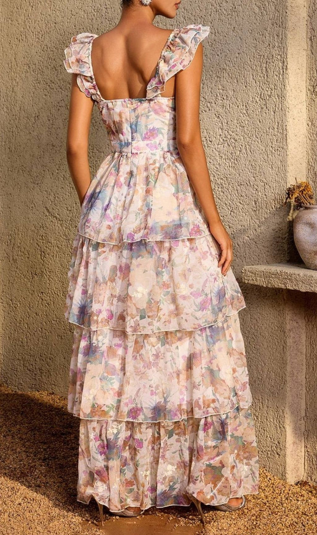 Phaevric Sleeveless Printed Tiered Maxi Dress