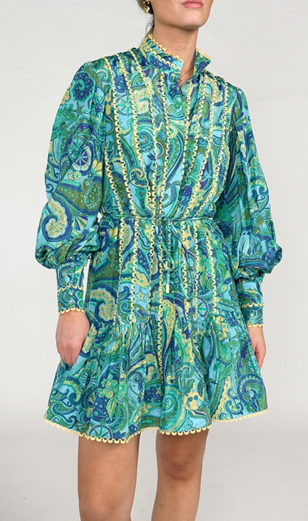 Bull Green Printed Long Sleeve Mini Dress