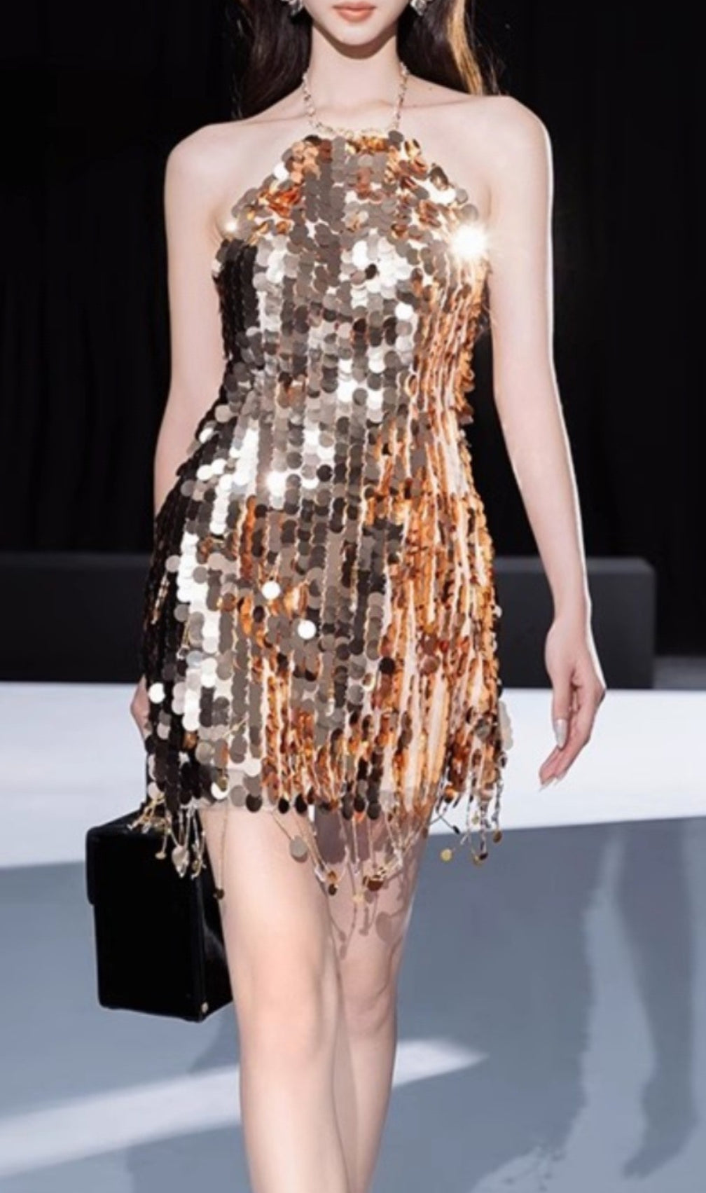 Chanita Gold Sequin Backless Mini Dress