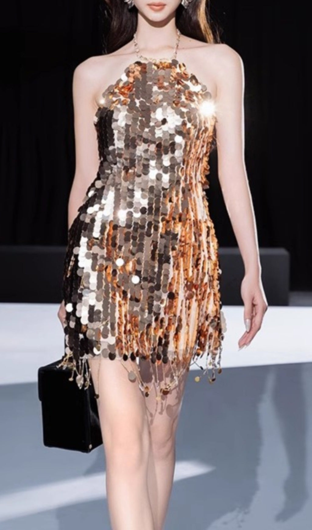 Chanita Gold Sequin Backless Mini Dress