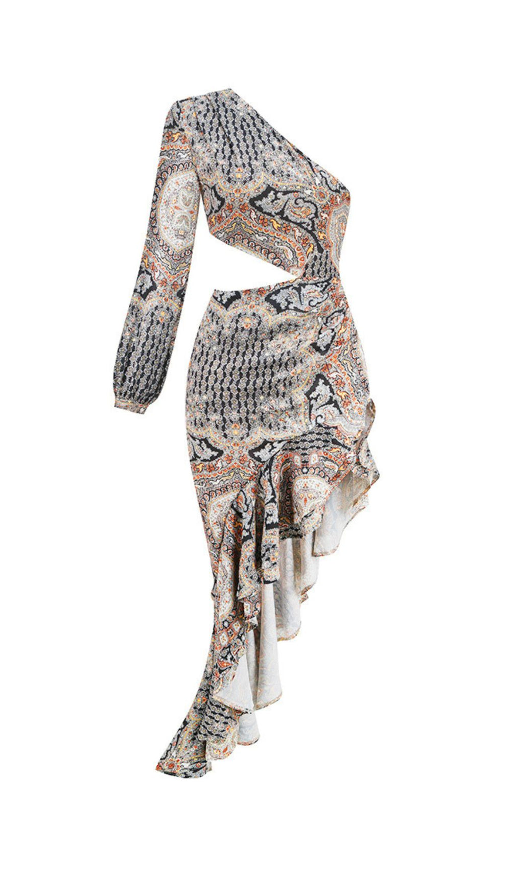Javen Bohemian Paisley One-Shoulder Ruffle Maxi Dress