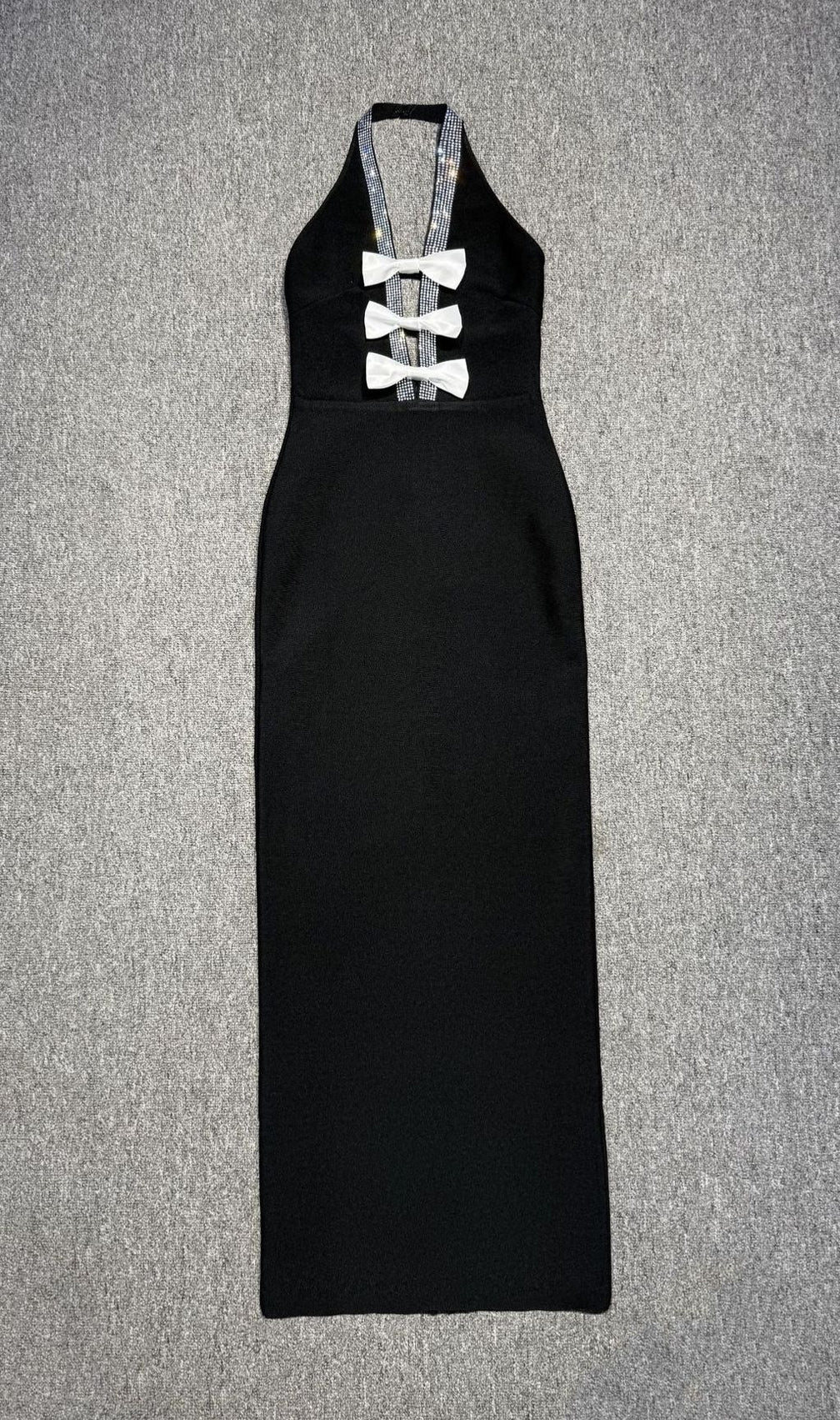 Hoffman Black Halter Bandage Maxi Dress with Sparkle Bow Detail