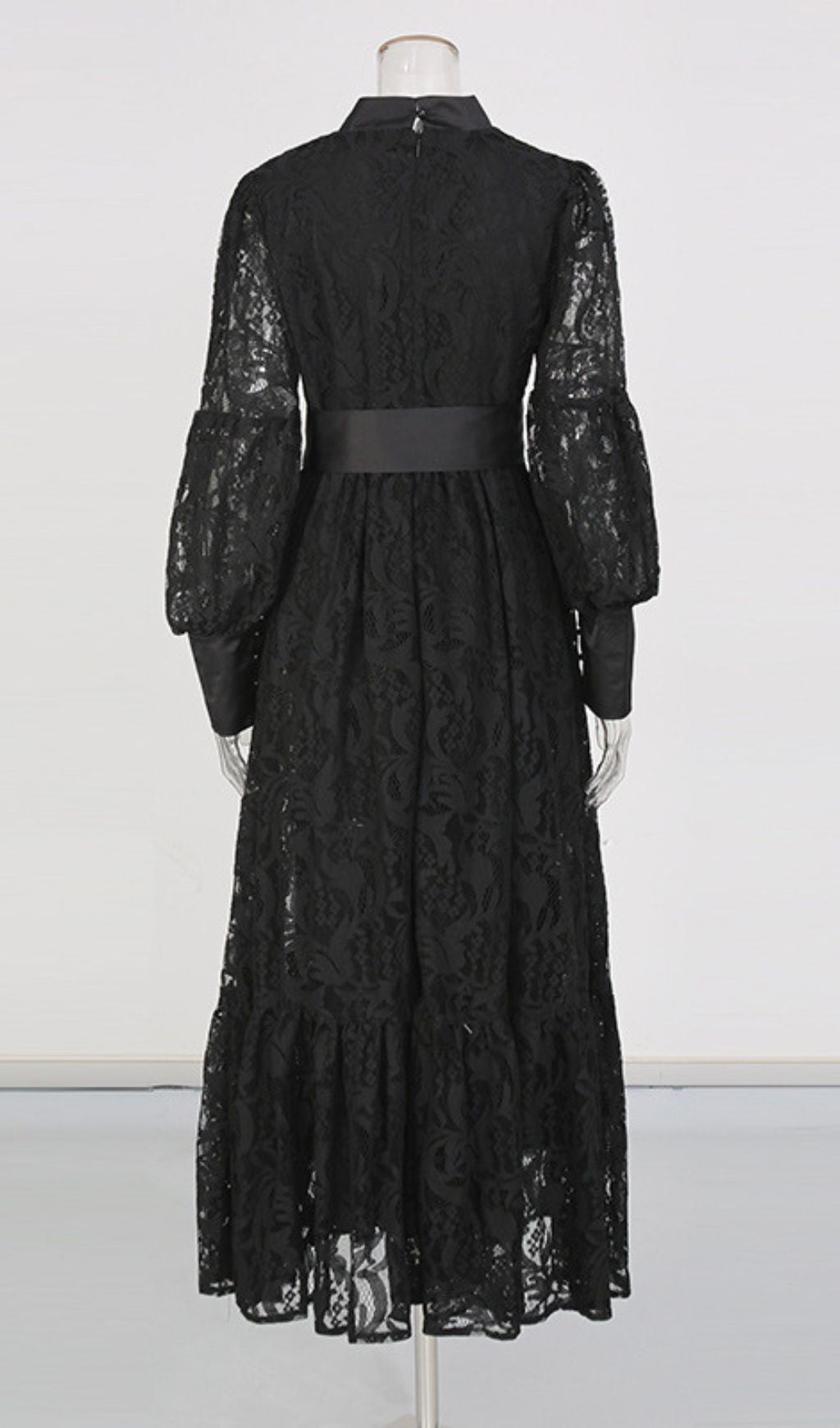 Ivria Elegant Black Lace Maxi Dress - High Neck & Voluminous Sleeves