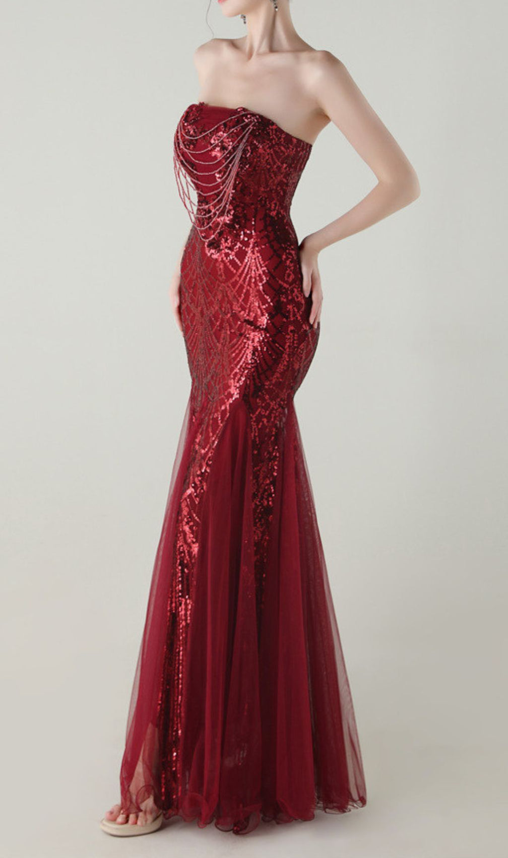 Ikuye Radiant Red Strapless Sequin Mermaid Gown - Gala & Formal Evening Dress