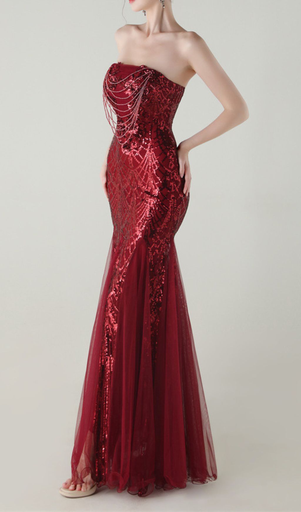 Ikuye Radiant Red Strapless Sequin Mermaid Gown - Gala & Formal Evening Dress
