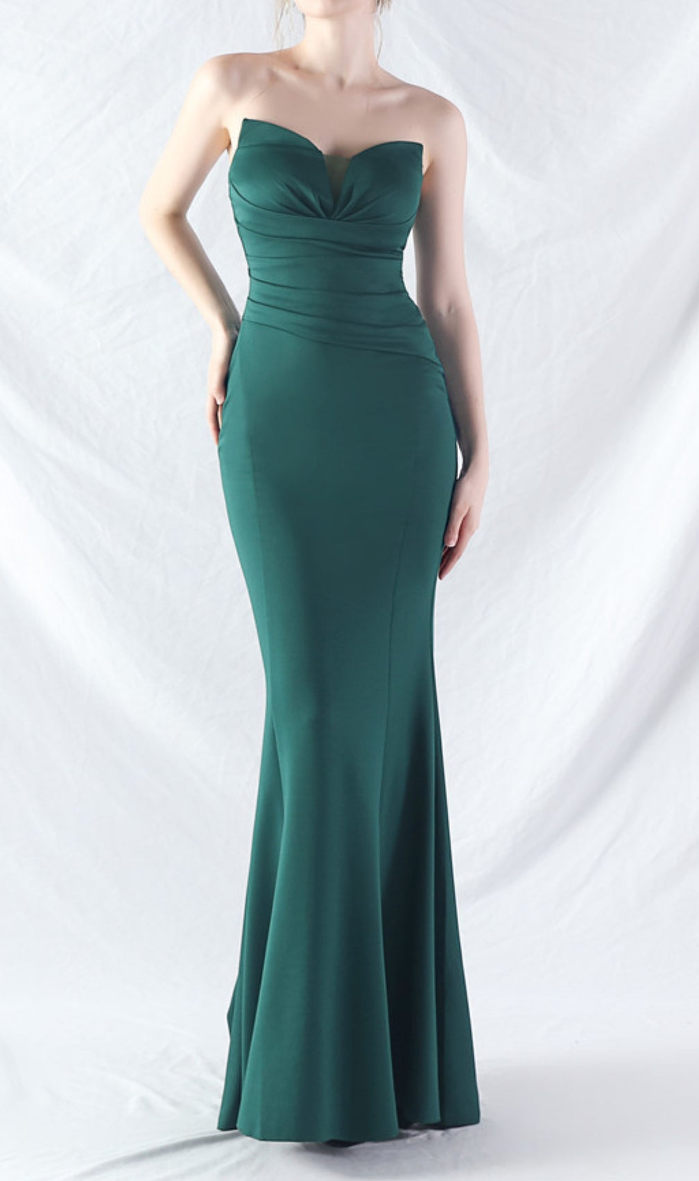 Chrina Green Strapless Ruched Maxi Dress