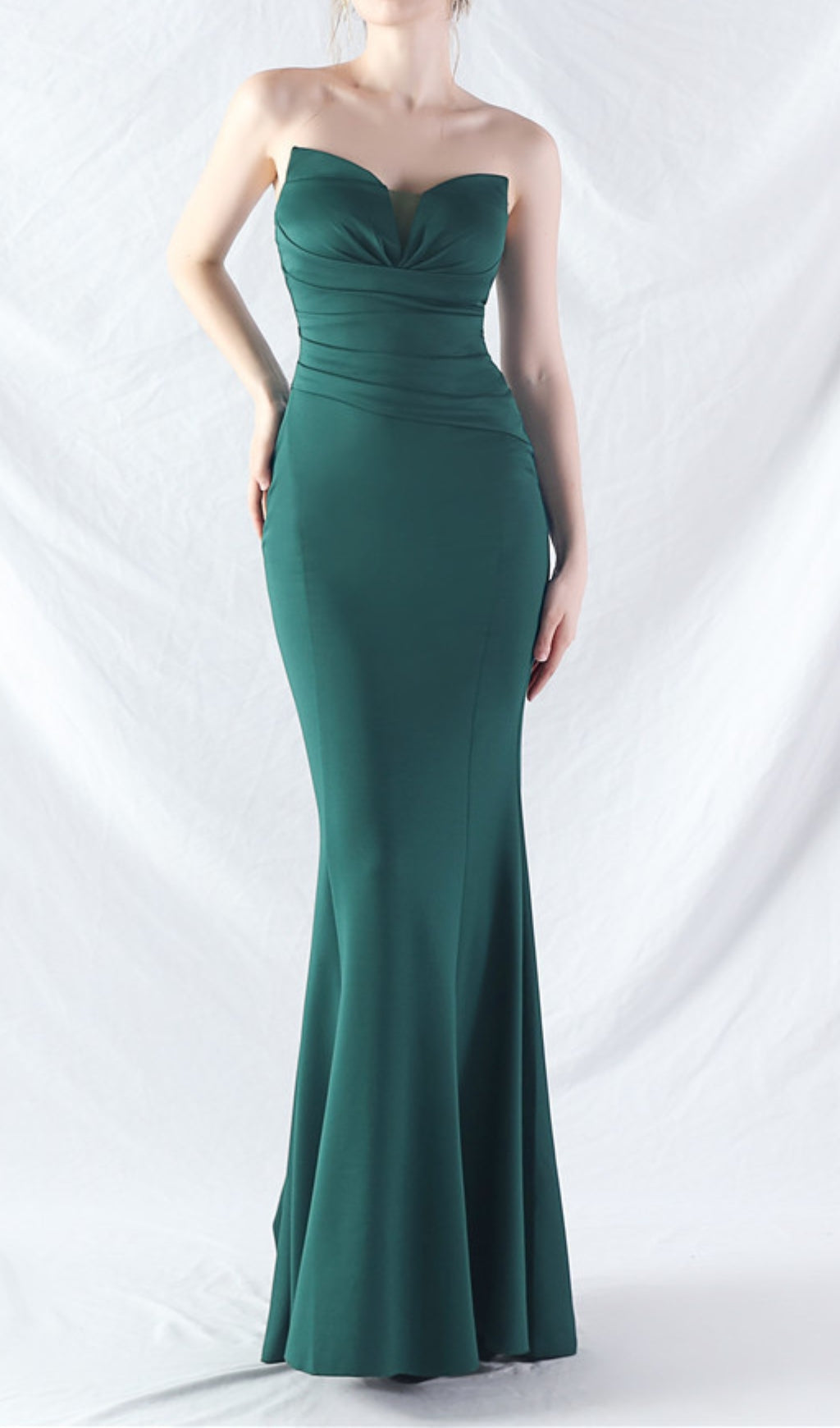 Chrina Green Strapless Ruched Maxi Dress