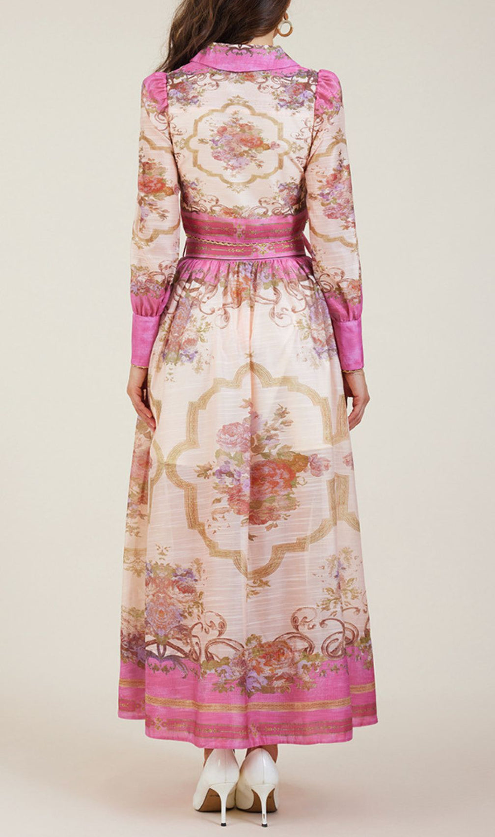 Gretchen Pink Flower Printed Long Sleeve Blouse & Skirt Set