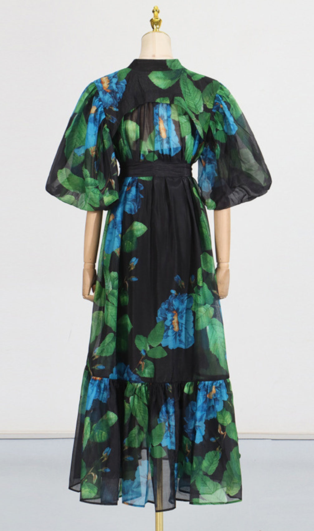 Drosera Printed Puff-Sleeve Midi Dress