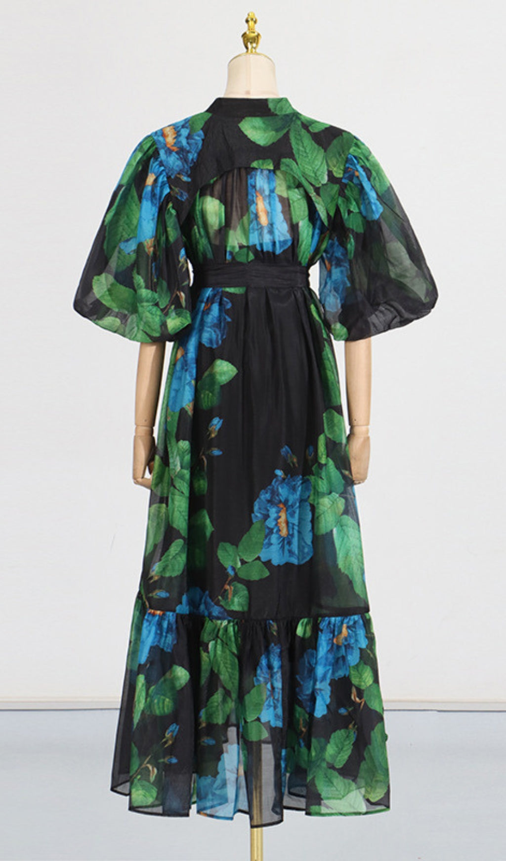 Drosera Printed Puff-Sleeve Midi Dress