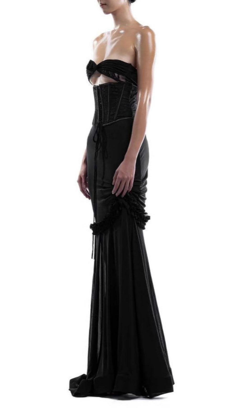 Evren Black Strapless Corset Maxi Dress
