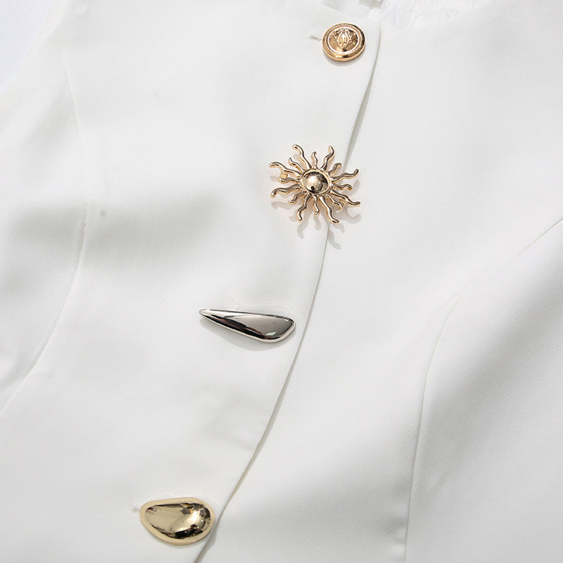 Kailynn Chic Tailored White Vest | Women's Sleeveless Blazer Top