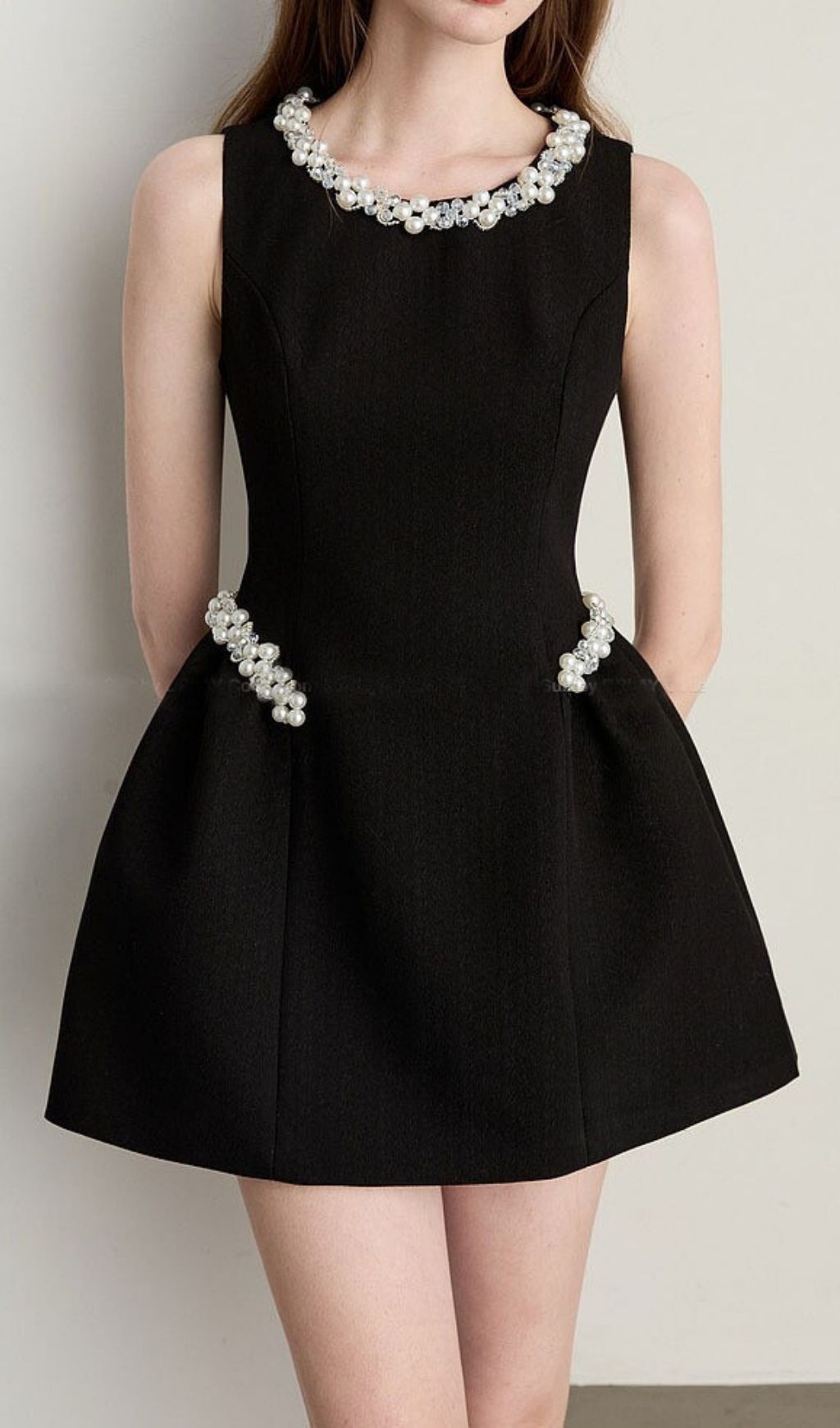 Keitha Dazzling Pearl & Crystal Black Mini Dress | Sleeveless Cocktail & Party