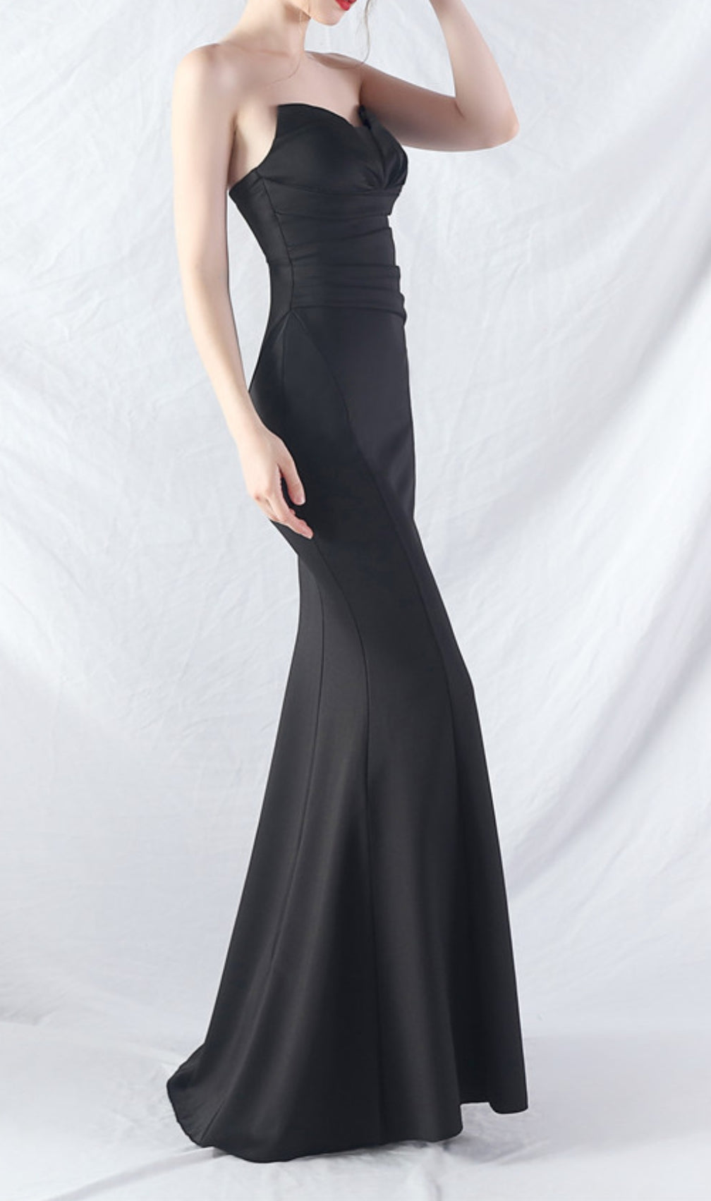 Chrina Black Strapless Ruched Maxi Dress