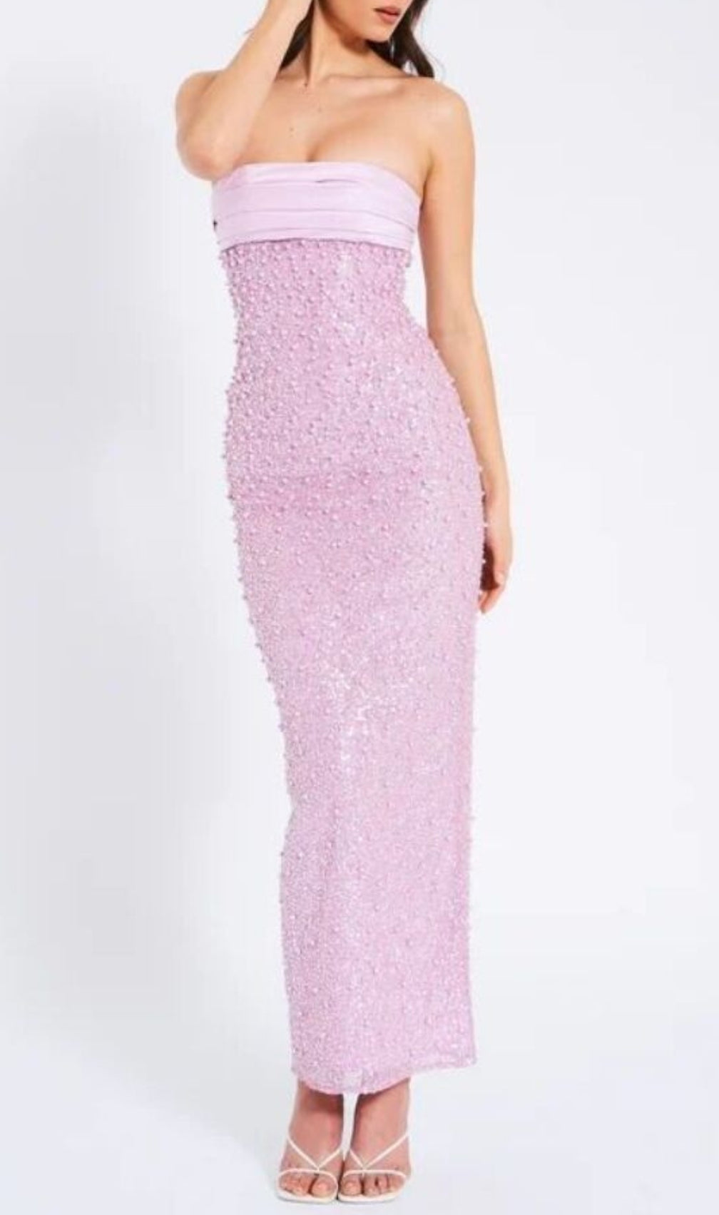Alazne Purple Sequin Pearl Maxi Dress