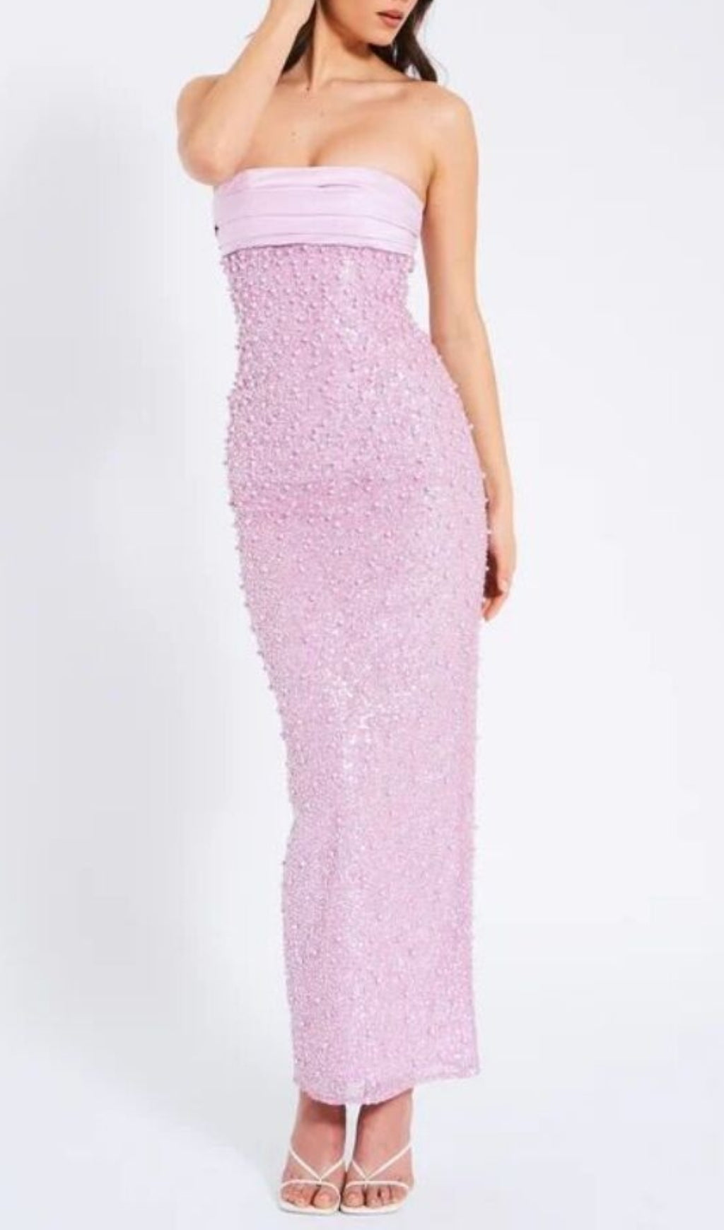 Alazne Purple Sequin Pearl Maxi Dress