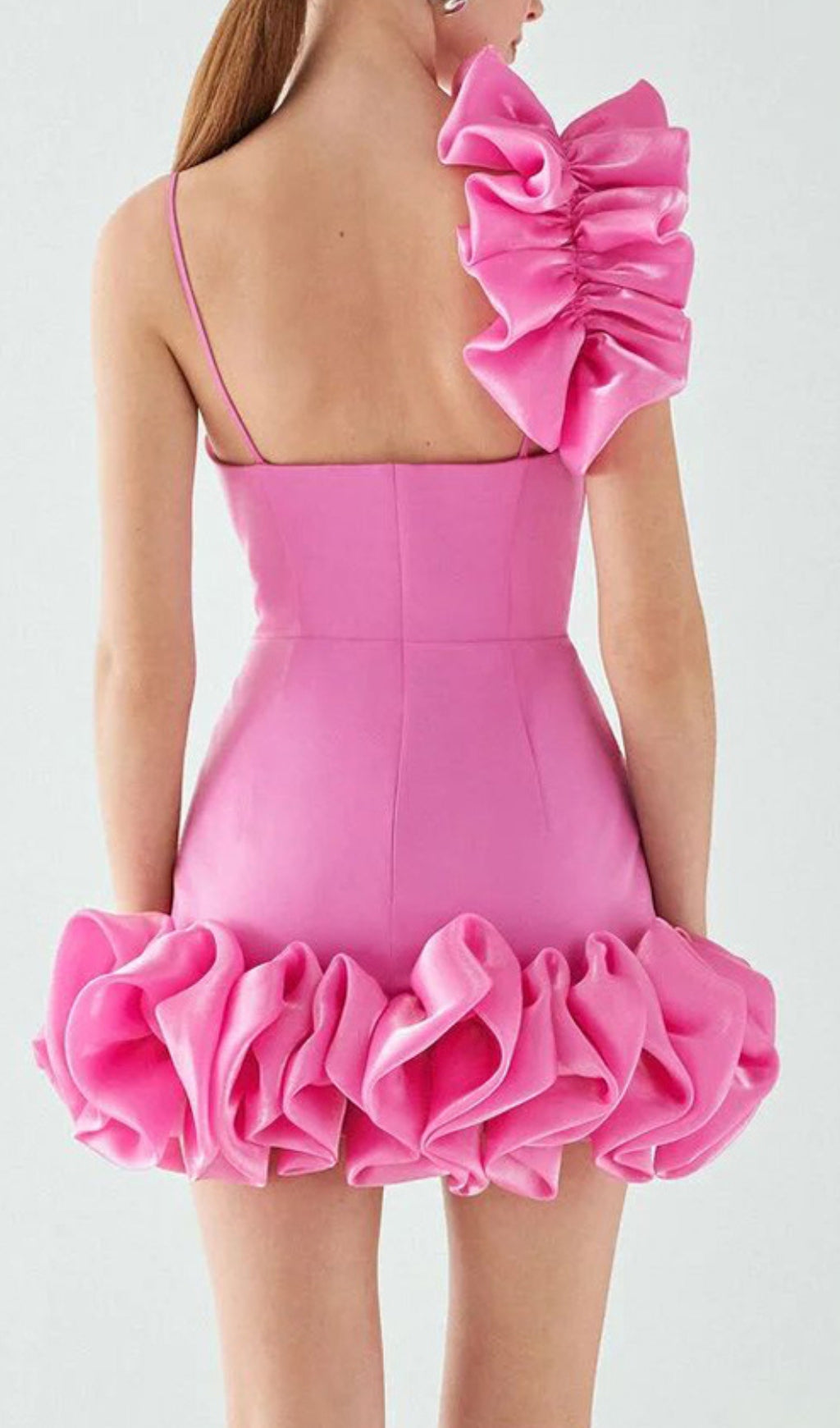 Bari Pink Ruffle Detail Mini Dress