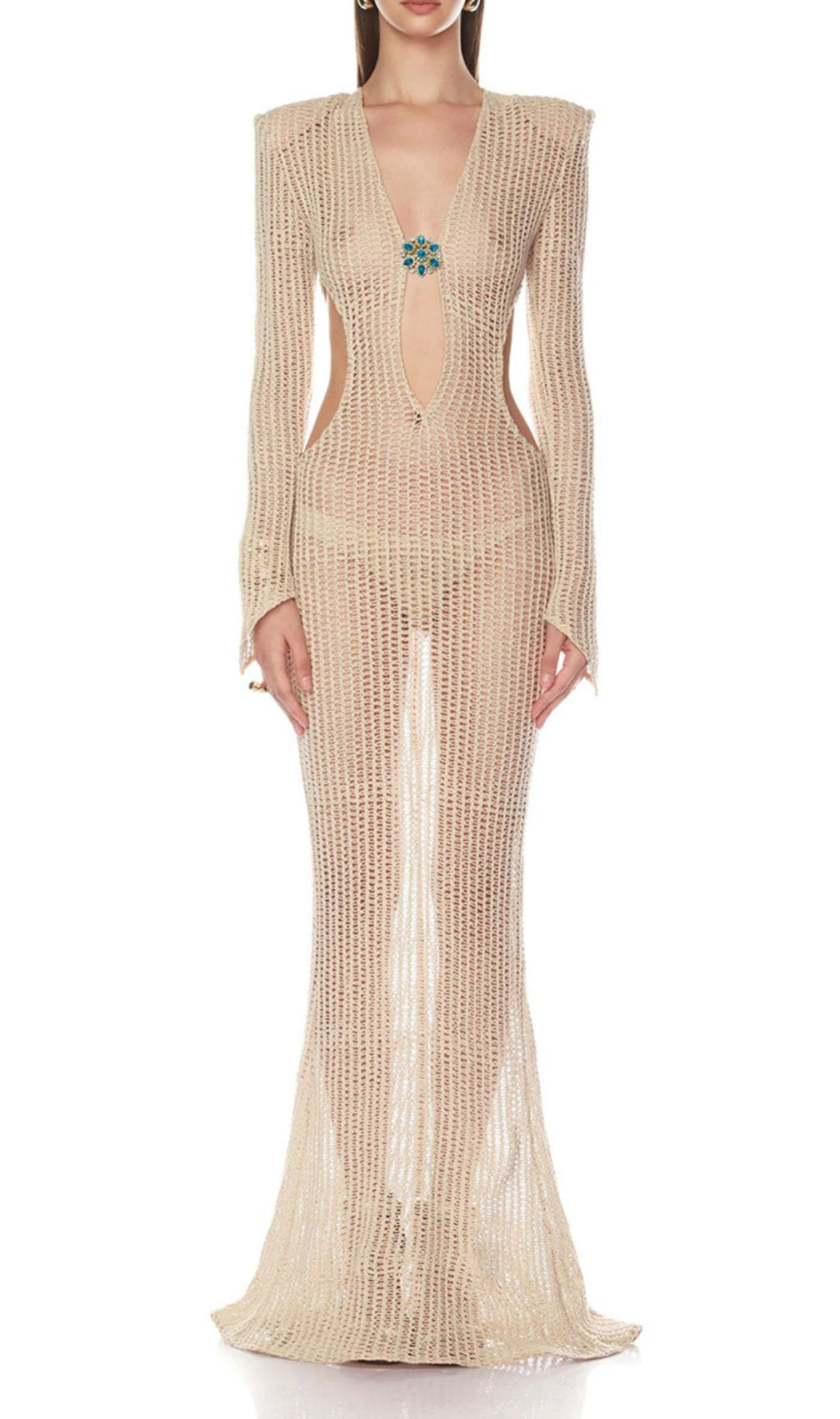 Jacory Allure Crochet Maxi Dress - Daring Cutouts & Long Sleeves