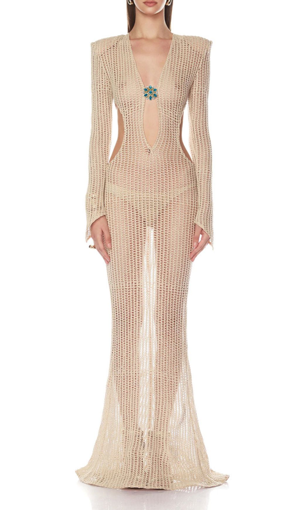 Jacory Allure Crochet Maxi Dress - Daring Cutouts & Long Sleeves