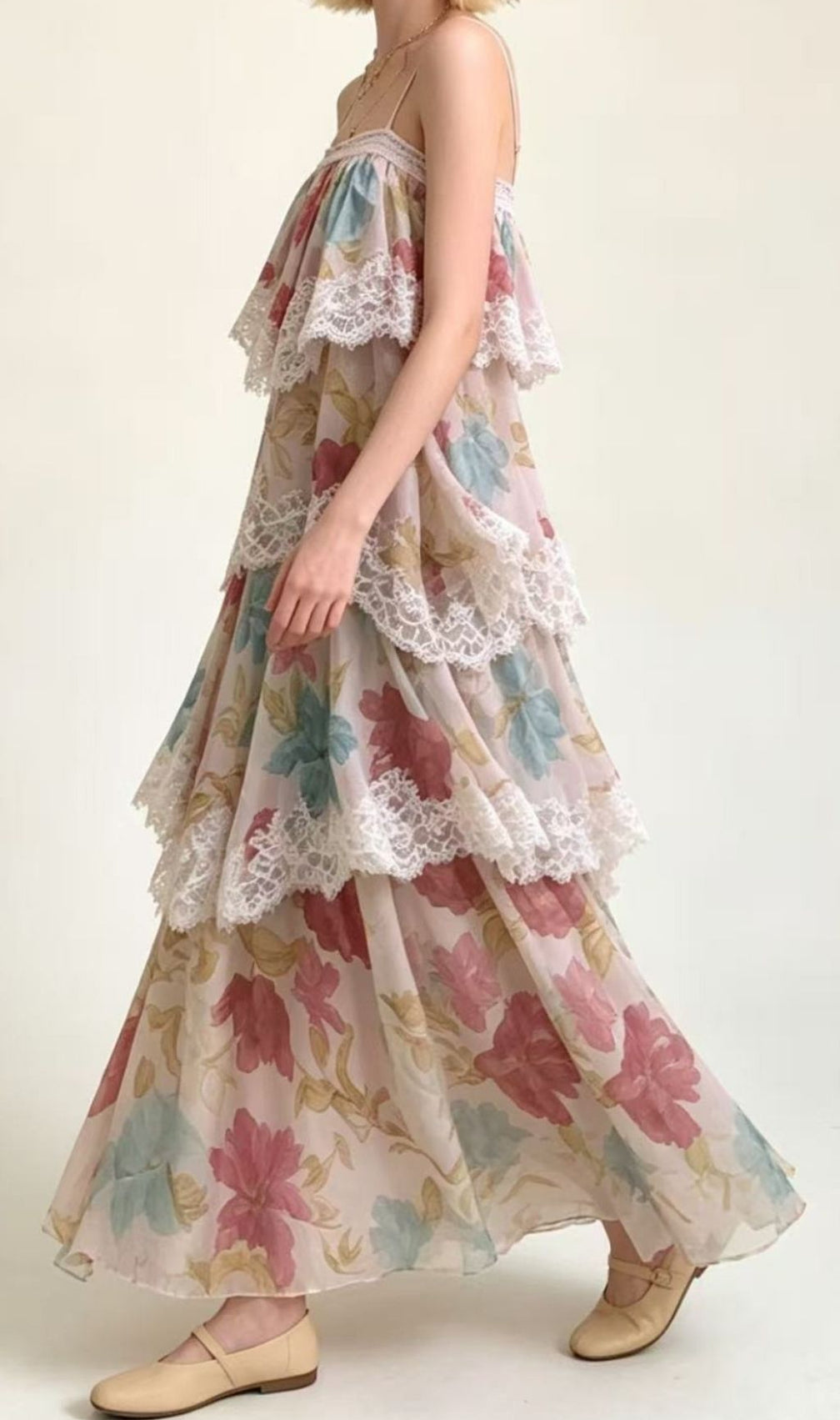 Kôichi Strappy Lace Printed Maxi Dress