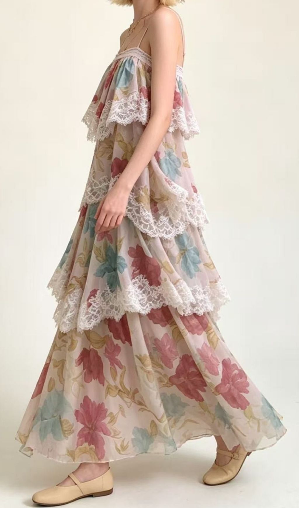 Kôichi Strappy Lace Printed Maxi Dress