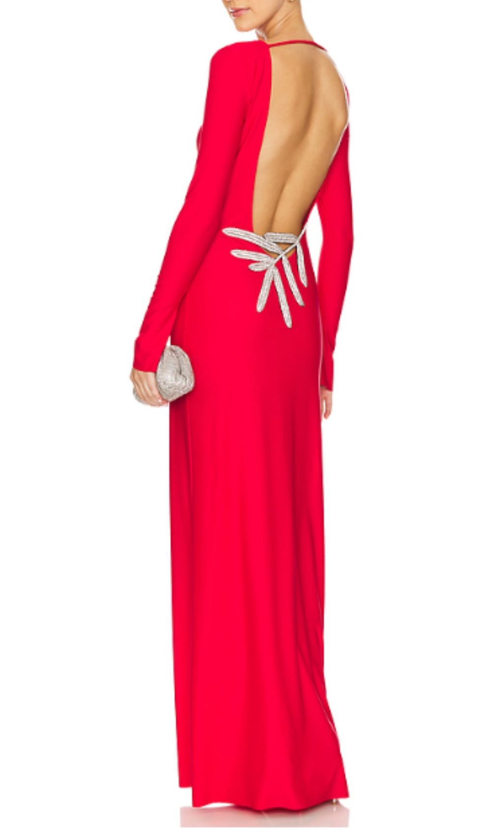 Basma Red Long Sleeve Backless Maxi Dress