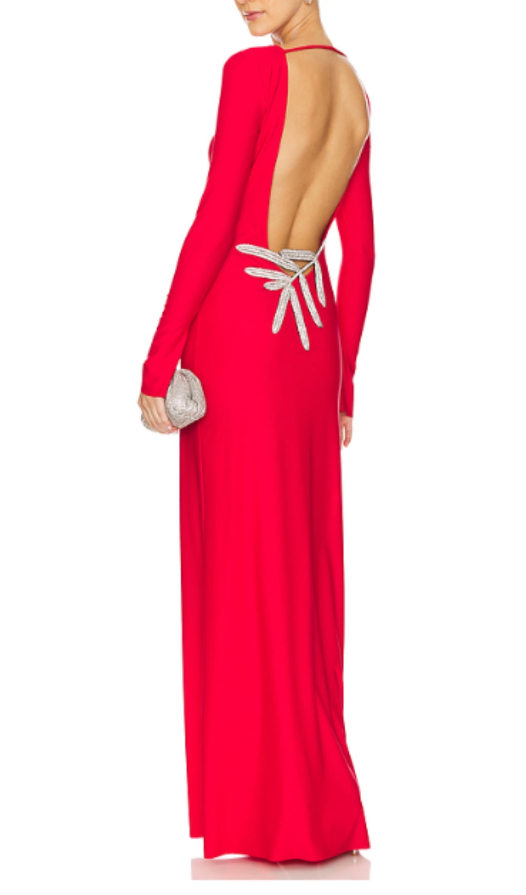 Basma Red Long Sleeve Backless Maxi Dress